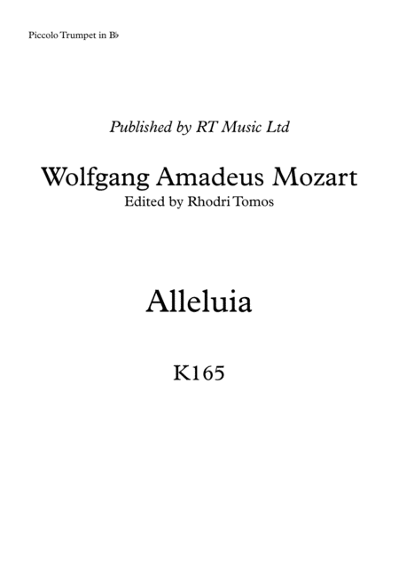 Mozart K165 Allelujah Solo Trumpet And Cornet Parts Sheet Music