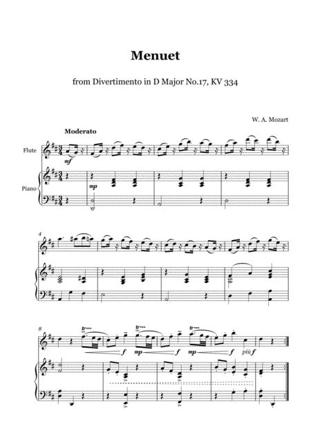 Free Sheet Music Mozart Menuet From Divertimento D Major No 17 K 334 Flute And Piano