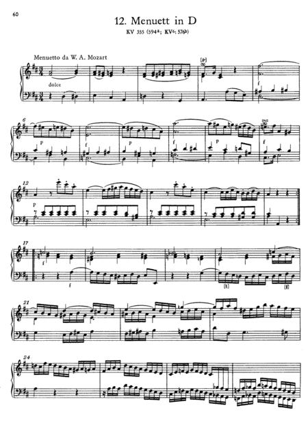 Mozart Minuet In D K 355 Complete Version Sheet Music