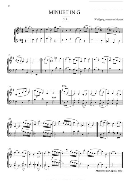 Free Sheet Music Mozart Minuet In G Major K1e Original Version