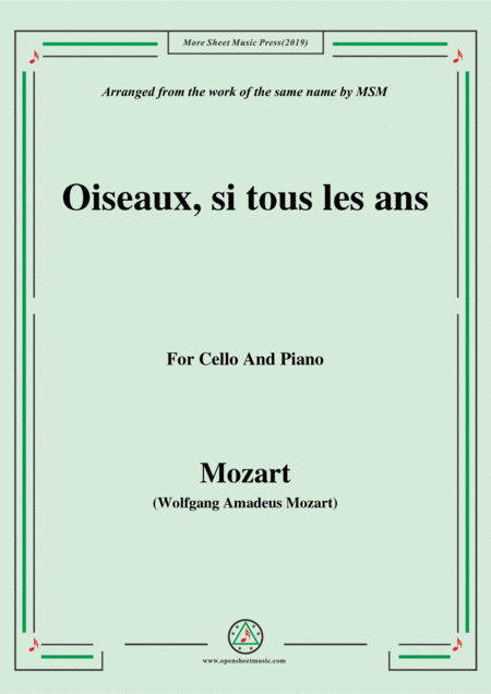 Free Sheet Music Mozart Oiseaux Si Tous Les Ans For Cello And Piano