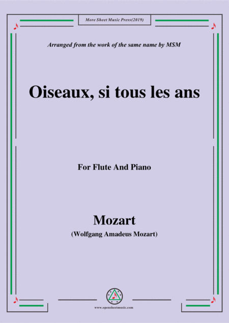 Mozart Oiseaux Si Tous Les Ans For Flute And Piano Sheet Music