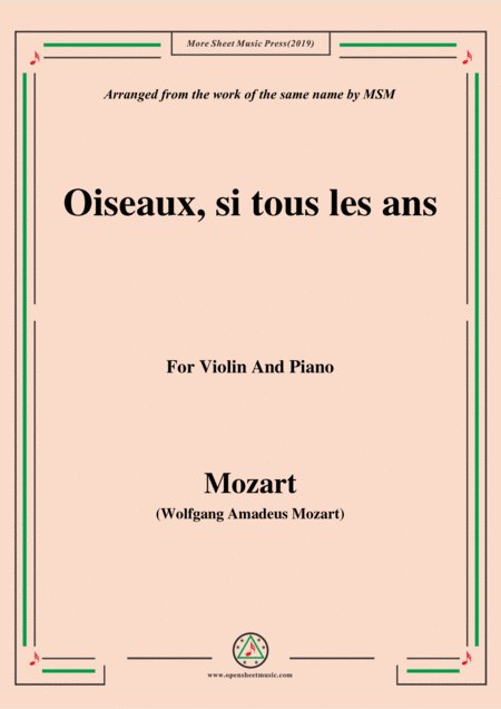 Free Sheet Music Mozart Oiseaux Si Tous Les Ans For Violin And Piano
