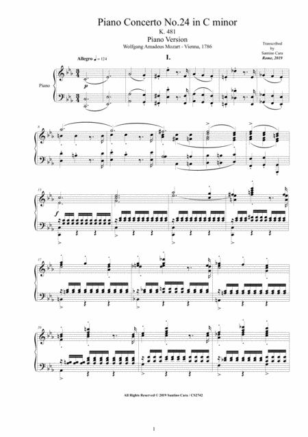 Mozart Piano Concerto No 24 In C Minor K 491 Complete Piano Version Sheet Music