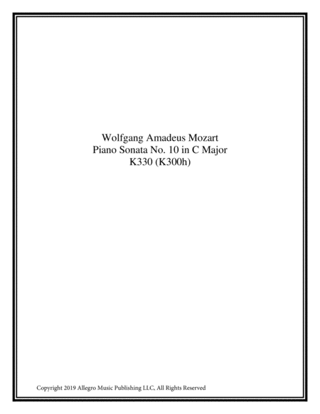 Mozart Piano Sonata No 10 In C Major Sheet Music