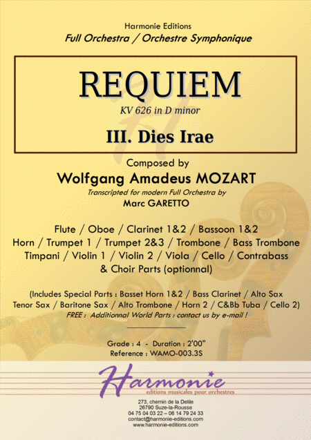 Free Sheet Music Mozart Requiem K 626 Dies Irae Full Orchestra Score Parts