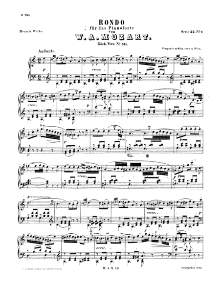 Free Sheet Music Mozart Rondo In A Minor K 511 Complete Version