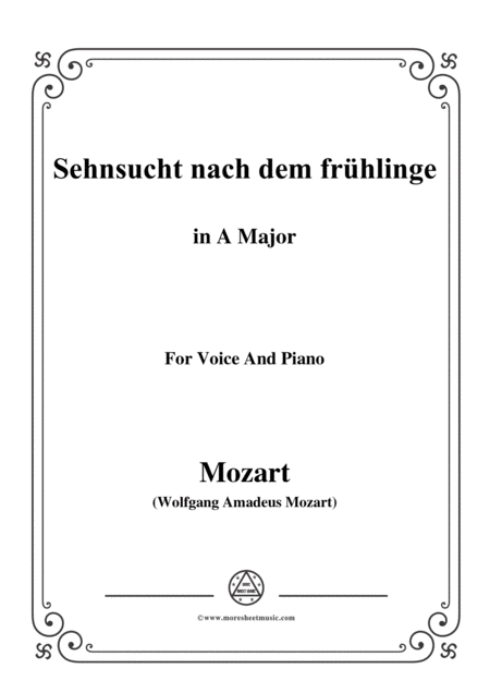 Mozart Sehnsucht Nach Dem Frhlinge In A Major For Voice And Piano Sheet Music