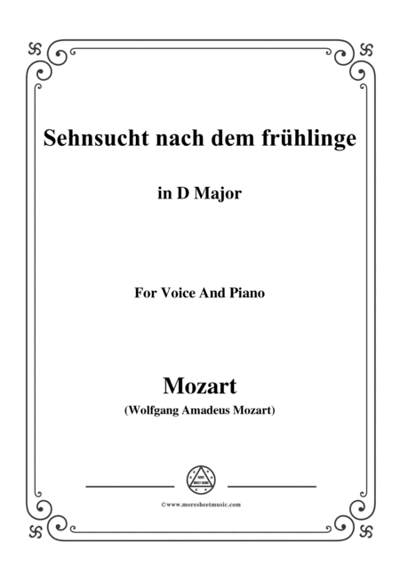 Mozart Sehnsucht Nach Dem Frhlinge In D Major For Voice And Piano Sheet Music