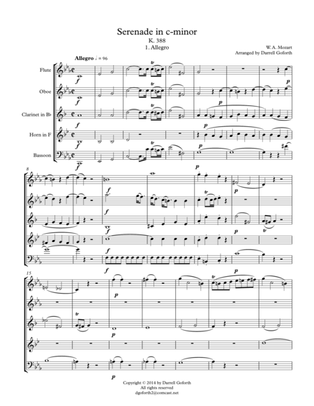 Free Sheet Music Mozart Serenade In C Minor K 388 Arranged For Wind Quintet