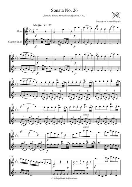 Free Sheet Music Mozart Sonata No 26 Arr Flute And Clarinet