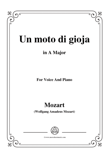 Free Sheet Music Mozart Un Moto Di Gioja In A Major For Voice And Piano
