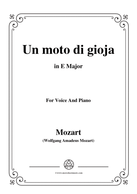 Mozart Un Moto Di Gioja In E Major For Voice And Piano Sheet Music