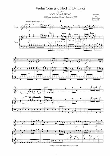 Mozart Violin Concerto No 1 In B Flat K 207 For Violin And Piano Score And Part Sheet Music