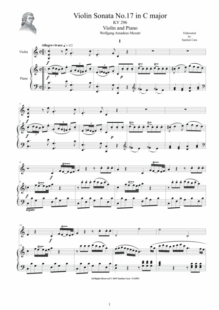 Mozart Violin Sonata No 17 In C Major Kv 296 For Violin And Piano Score And Part Sheet Music