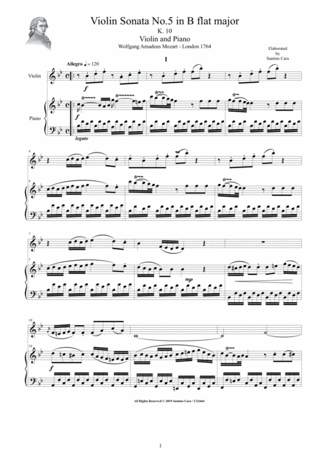 Mozart Violin Sonata No 5 In B Flat K 10 For Violin And Piano Score And Part Sheet Music