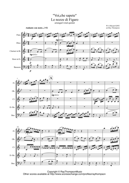 Free Sheet Music Mozart Voi Che Sapete Aria From Act Ii Le Nozze Di Figaro