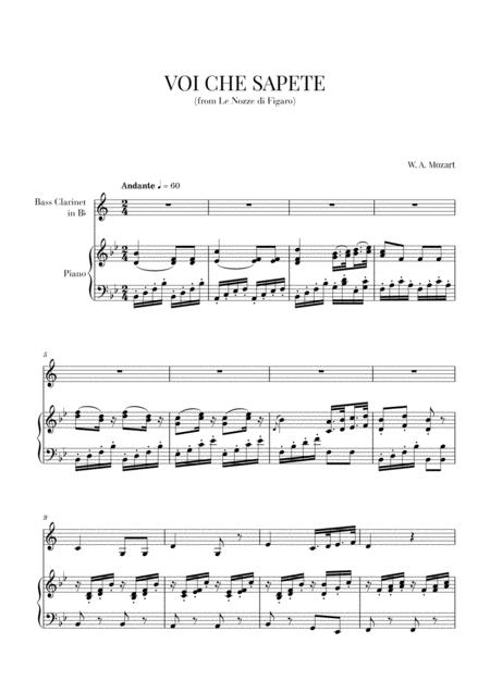 Mozart Voi Che Sapete For Bass Clarinet And Piano Sheet Music