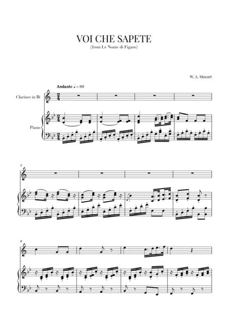Free Sheet Music Mozart Voi Che Sapete For Clarinet And Piano