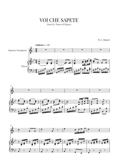 Mozart Voi Che Sapete For Soprano Saxophone And Piano Sheet Music