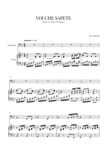 Free Sheet Music Mozart Voi Che Sapete For Trombone And Piano