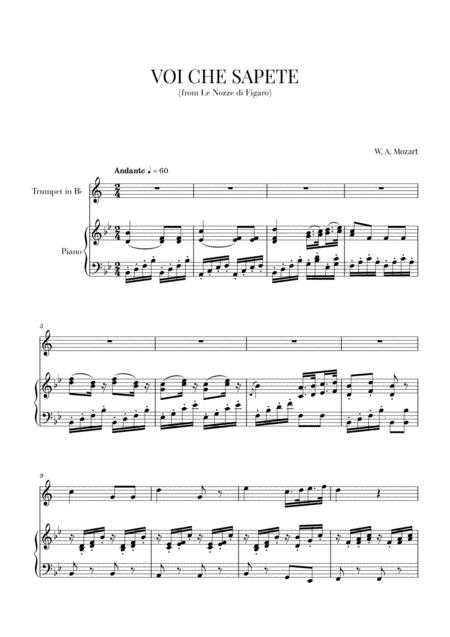 Free Sheet Music Mozart Voi Che Sapete For Trumpet And Piano