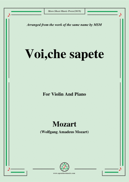 Mozart Voi Che Sapete For Violin And Piano Sheet Music