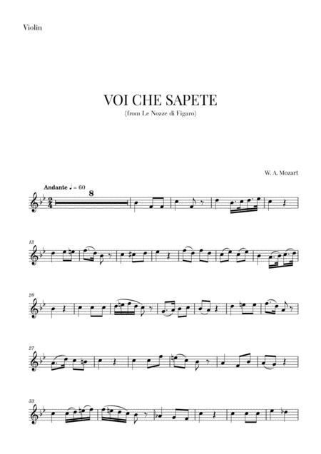 Free Sheet Music Mozart Voi Che Sapete For Violin