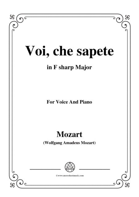 Free Sheet Music Mozart Voi Che Sapete In F Sharp Major For Voice And Piano