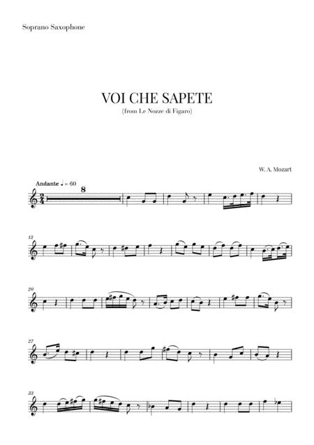 Free Sheet Music Mozart Voi Che Sapete Soprano Saxophone