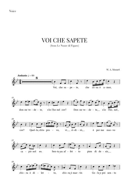 Free Sheet Music Mozart Voi Che Sapete Voice Part