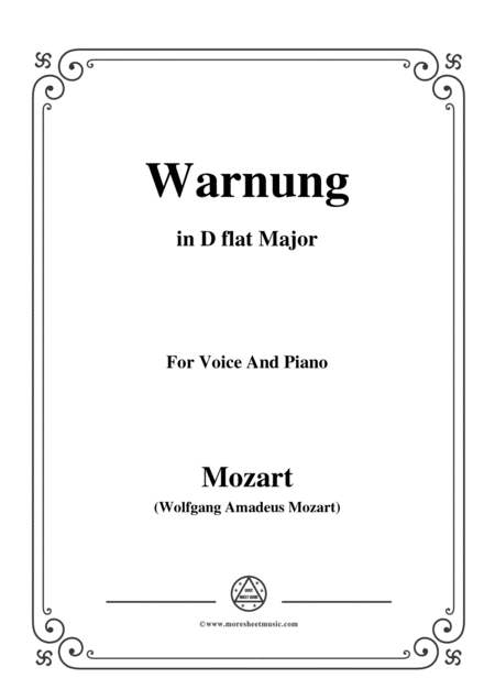 Free Sheet Music Mozart Warnung In D Flat Major For Voice And Piano