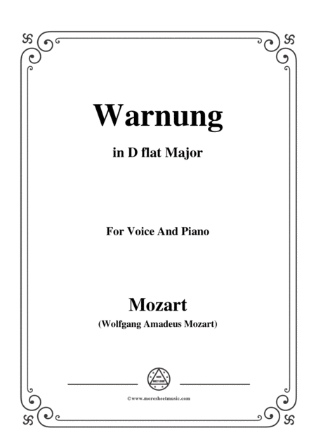 Mozart Warnung In D Flat Major For Voice And Piano Sheet Music