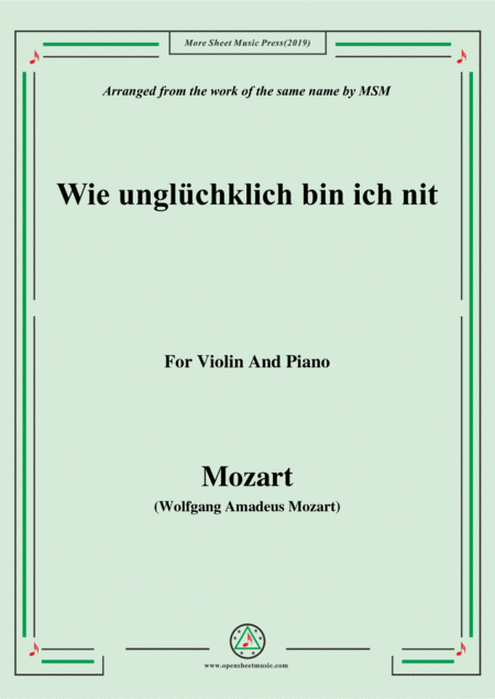 Mozart Wie Unglchklich Bin Ich Nit For Violin And Piano Sheet Music