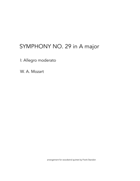 Mozarts Symphony No 29 For Woodwind Quintet Sheet Music