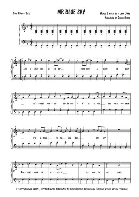 Mr Blue Sky Easy Piano Sheet Music