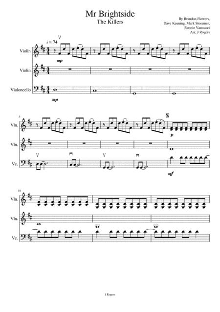 Mr Brightside String Trio 2 Violins Cello Sheet Music