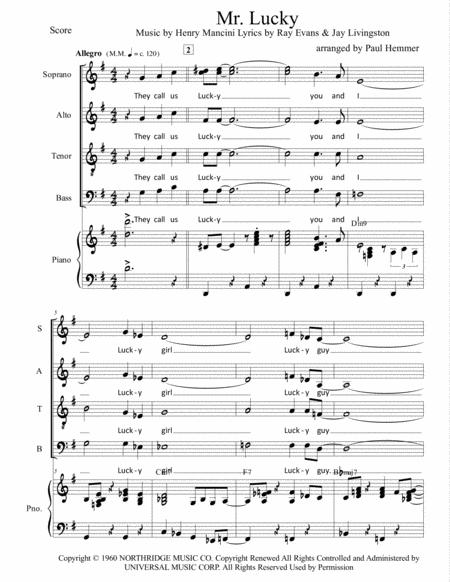 Free Sheet Music Mr Lucky Satb With Piano Accompaniment