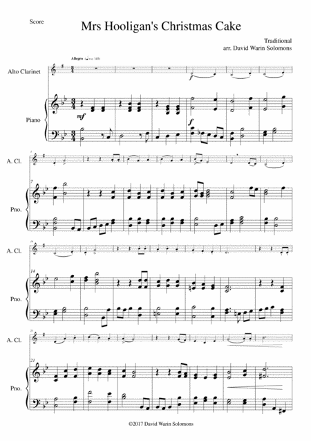 Free Sheet Music Mrs Hooligans Christmas Cake For Alto Clarinet And Piano