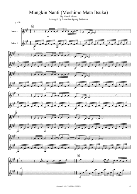 Free Sheet Music Mungkin Nanti Moshimo Mata Itsuka Duet Guitar Score