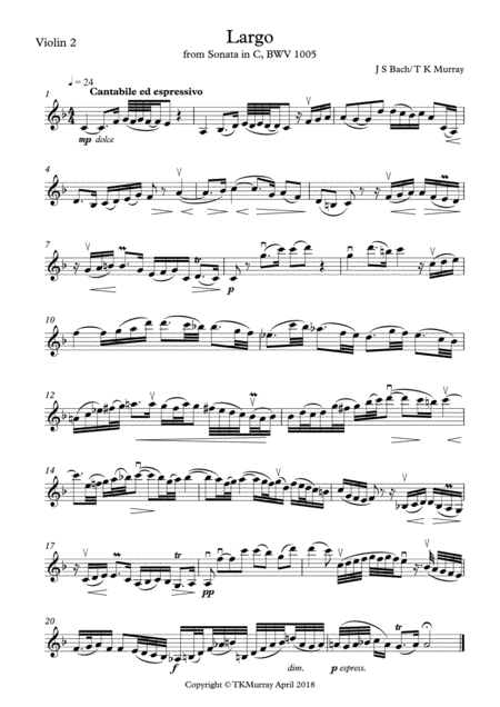 Free Sheet Music Murray Bach Largo 2nd Violin Part Suzuki Bk 8