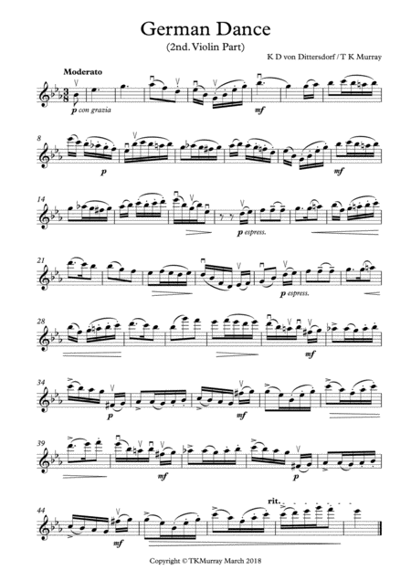 Free Sheet Music Murray Dittersdorf German Dance 2nd Violin Part Suzuki Bk 5