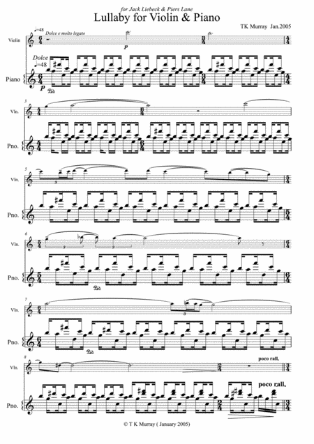 Murray Lullaby For Violin Piano Sheet Music