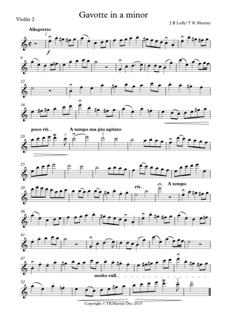 Murray Lully Gavotte 2nd Violin Part Suzuki Bk 2 Sheet Music