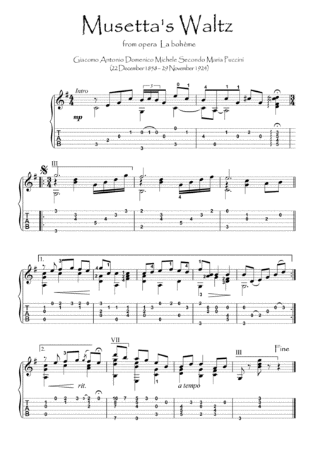 Musetta Waltz Guitar Solo Sheet Music