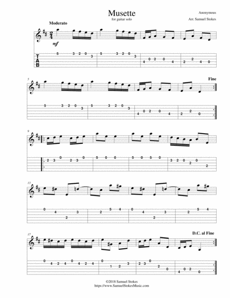 Musette For Easy Guitar With Tab Sheet Music