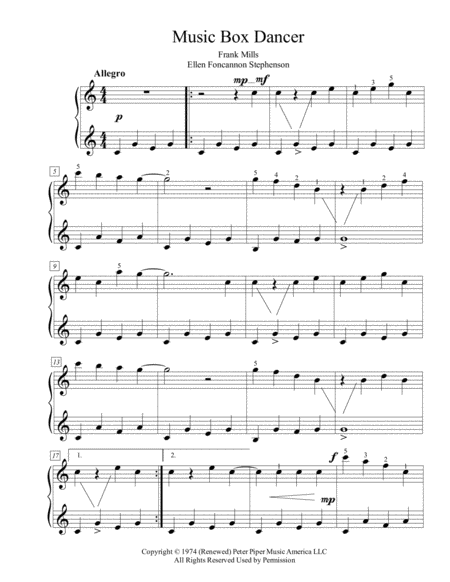 Free Sheet Music Music Box Dancer Ez