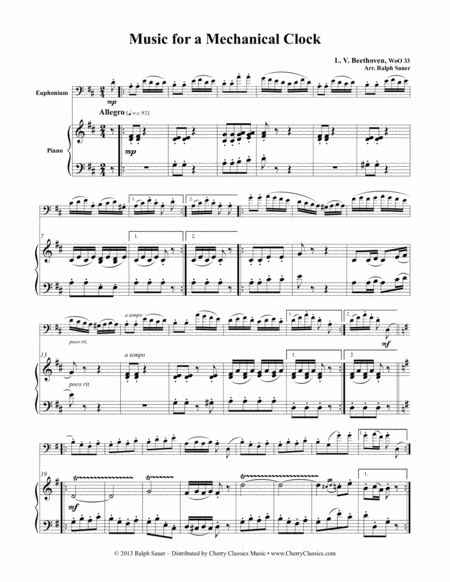 Music For A Mechanical Clock For Euphonium Piano Sheet Music