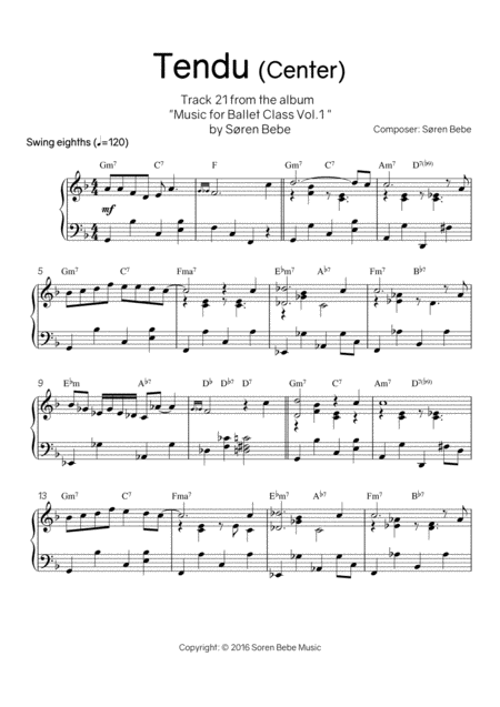 Free Sheet Music Music For Ballet Class Tendu From Music For Ballet Class Vol 1 By Sren Bebe