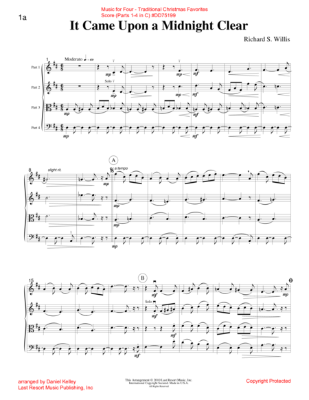 Free Sheet Music Music For Four Traditional Christmas Favorites Score